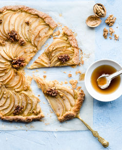 Directly above shot of apple cake on table