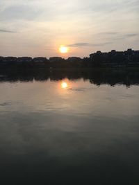 Scenic view of lake against sky during sunset