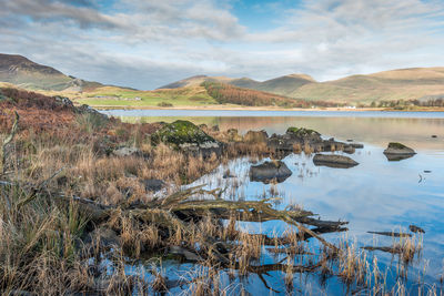 Scenic view of lake against sky