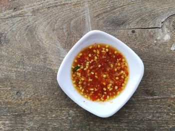 High angle view of food in bowl on table