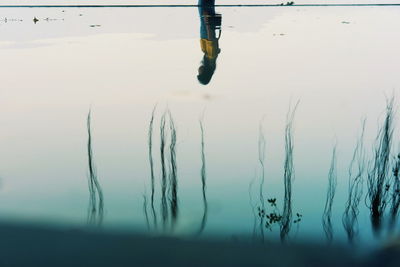 Reflection of woman in lake