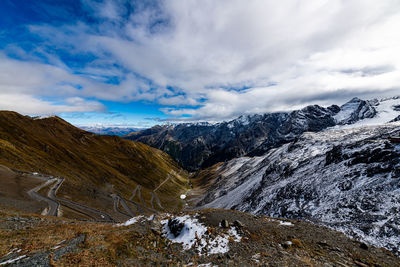 Scenic view of snowcapped mountains against sky