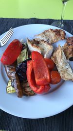 High angle view of meal served in plate