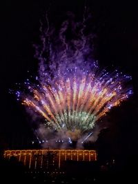 Low angle view of firework display at night