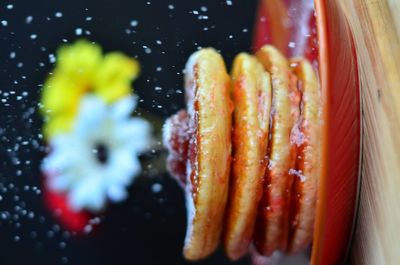 Close-up of pancakes on table