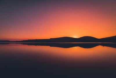 Scenic view of calm lake at sunset