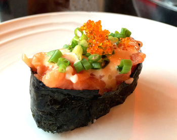 Close-up of sushi on plate