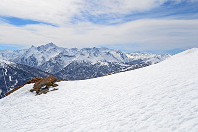 Scenic view of snowcapped mountains against sky