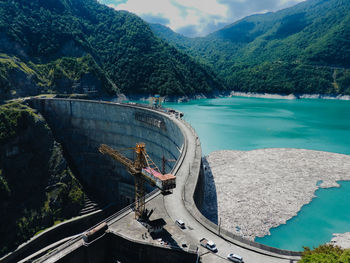 High angle view of sea against mountain