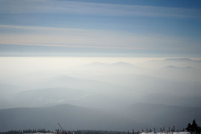 Scenic view of mountains against sky during sunset