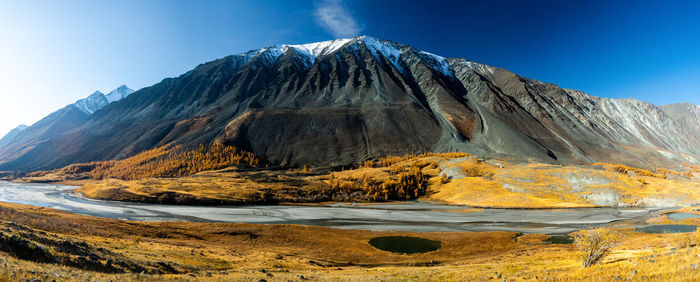 Scenic view of snowcapped mountains against sky