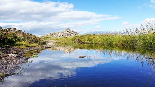 Scenic view of lake against sky