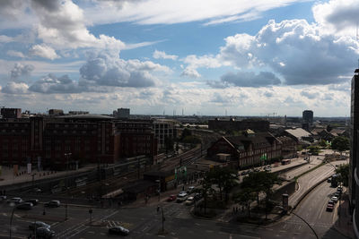 High angle view of cityscape against sky