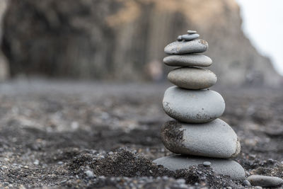 Close-up of stone stack on rock