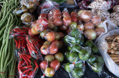 High angle view of vegetables for sale in market