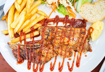 High angle view of food on table