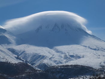 Scenic view of snowcapped mountains against sky