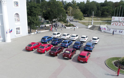 High angle view of cars on road