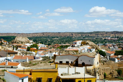 High angle view of townscape against sky