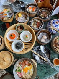 High angle view of food on table