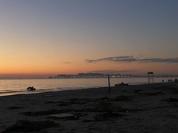 Scenic view of durrës beach against sky during sunset