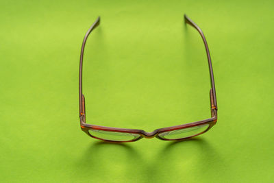 High angle view of eyeglasses on table