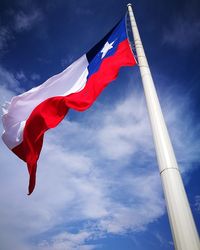 Low angle view of flag against sky