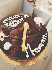 High angle view of chocolate cake on plate