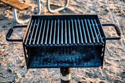 High angle view of barbecue grill