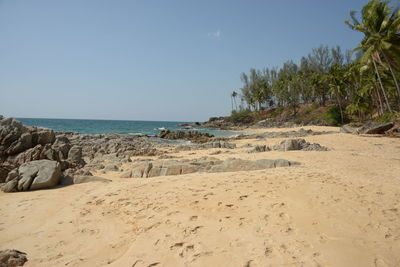 Scenic view of beach against clear sky