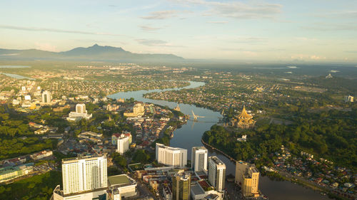 Aerial view of river in city