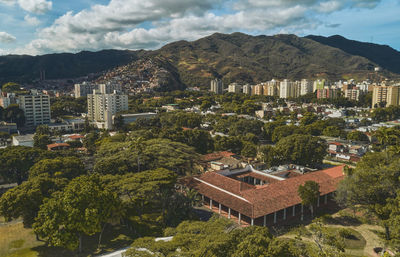 High angle view of townscape against sky