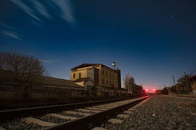 Long exposure railway night scene with starry sky