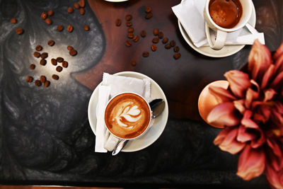 High angle view of coffee on table