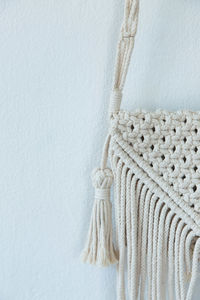 Close-up view of macrame.