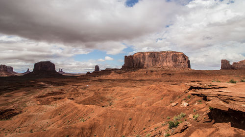 Rock formations on landscape against sky