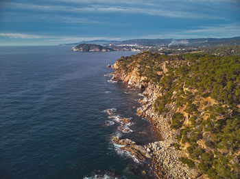 Aerial drone picture from costa brava in catalonia, spain, near the small town palamos