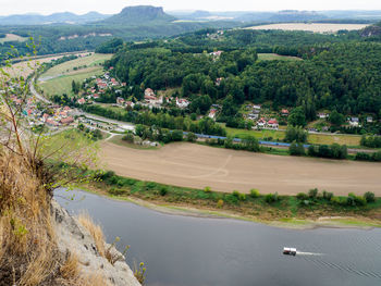 High angle view of river amidst landscape