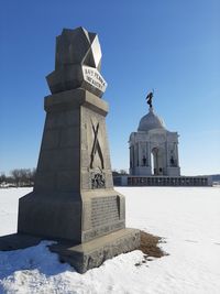 Historic building against sky during winter