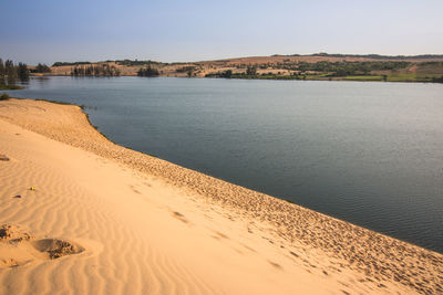 Scenic view of sea against clear sky