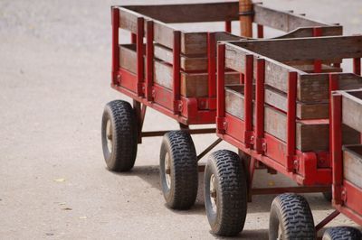 High angle view of toy car on road