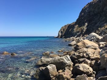 Scenic view of sea against clear sky