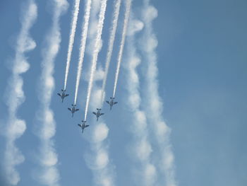 Low angle view of airshow against sky