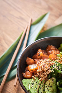 High angle view of food in bowl on table