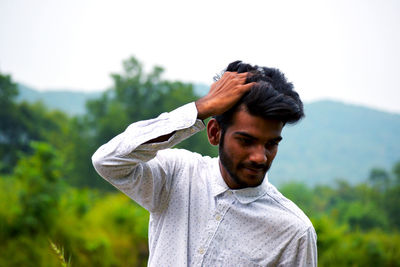 Young man looking away