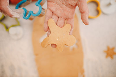 Cropped hand of woman holding gingerbread cookie