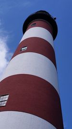 Low angle view of lighthouse against blue sky