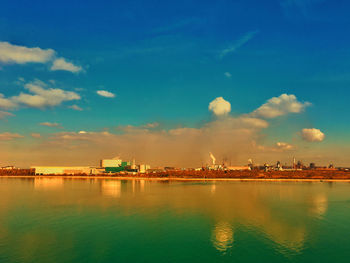 Scenic view of sea against blue sky