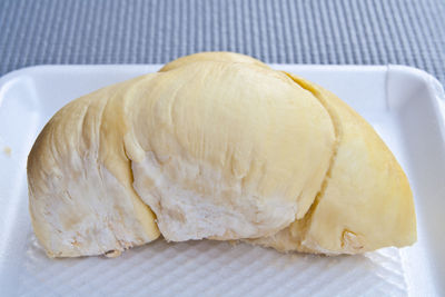 High angle view of bread in plate on table