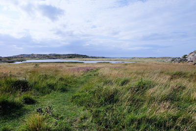Scenic view of landscape against cloudy sky